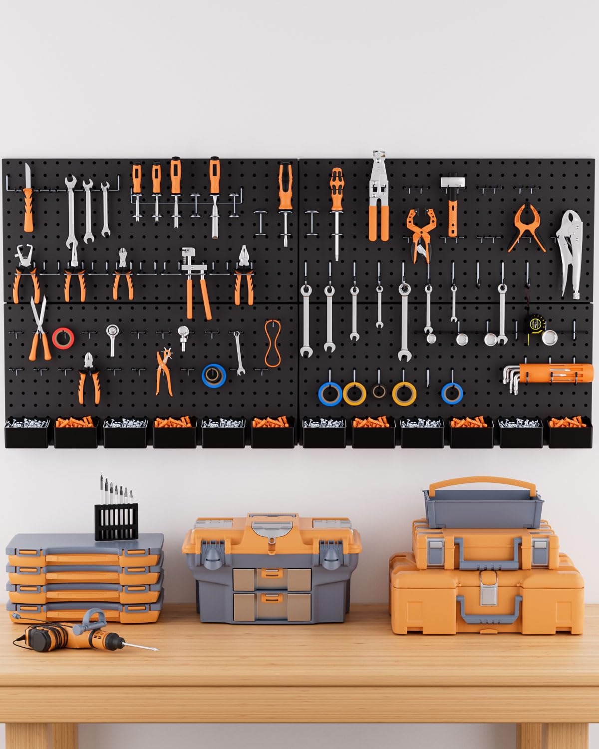 INCLY 158PCS Metal Pegboard Wall Organizer, 48x24 Inch Black Pegboard Panels Tool Organizer Kit with Accessories Hooks and Bins, Peg Board Utility INCLY