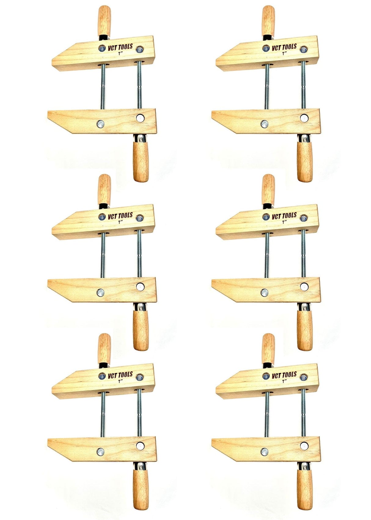 VCT 7" Inch Wooden Handscrew Clamp Hand Screw Clamps for Woodworking, 6 Pack VCT