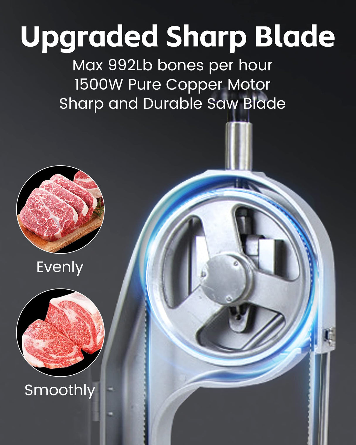FoundGo 1500W Electric Meat and Bone Saw Bone Cutting Machine,Commercial Bone Sawing Machine for Frozen Meat/Trotter/Ribs/Fish/Meat/Bone etc.,with 6 FoundGo