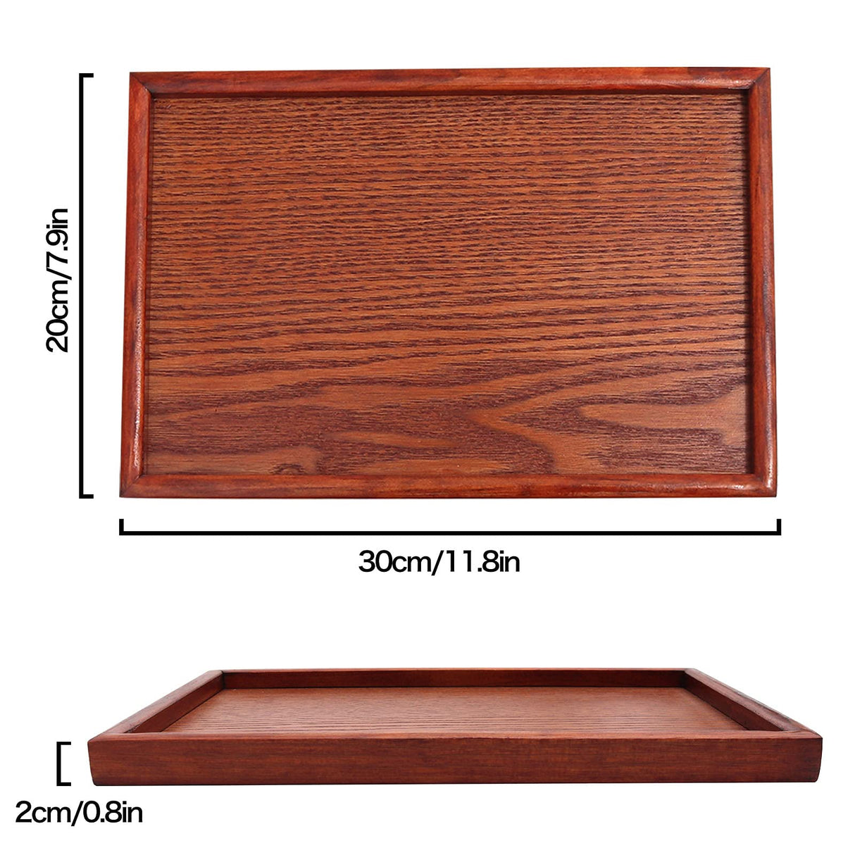 Solid Wood Serving Tray, Rectangle Non-Slip Tea Coffee Snack Plate, Food Meals Serving Tray with Raised Edges for Home Kitchen River-CJ