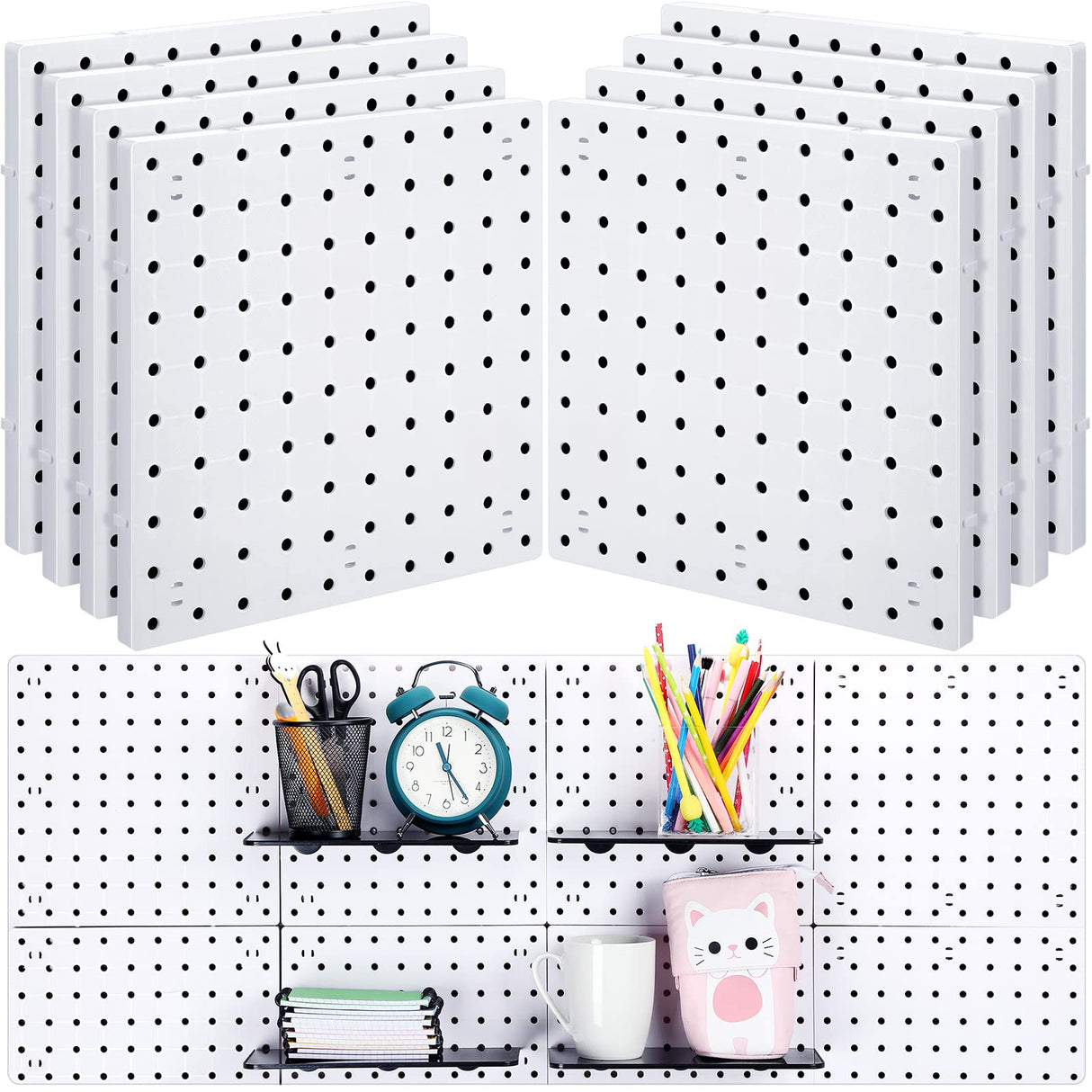 8 Sets Pegboard Wall Mount Display Pegboard Plastic Garage Pegboard Wall Organizer Pegboard Panel Kit Installation Accessories for Kitchen Living Nuanchu