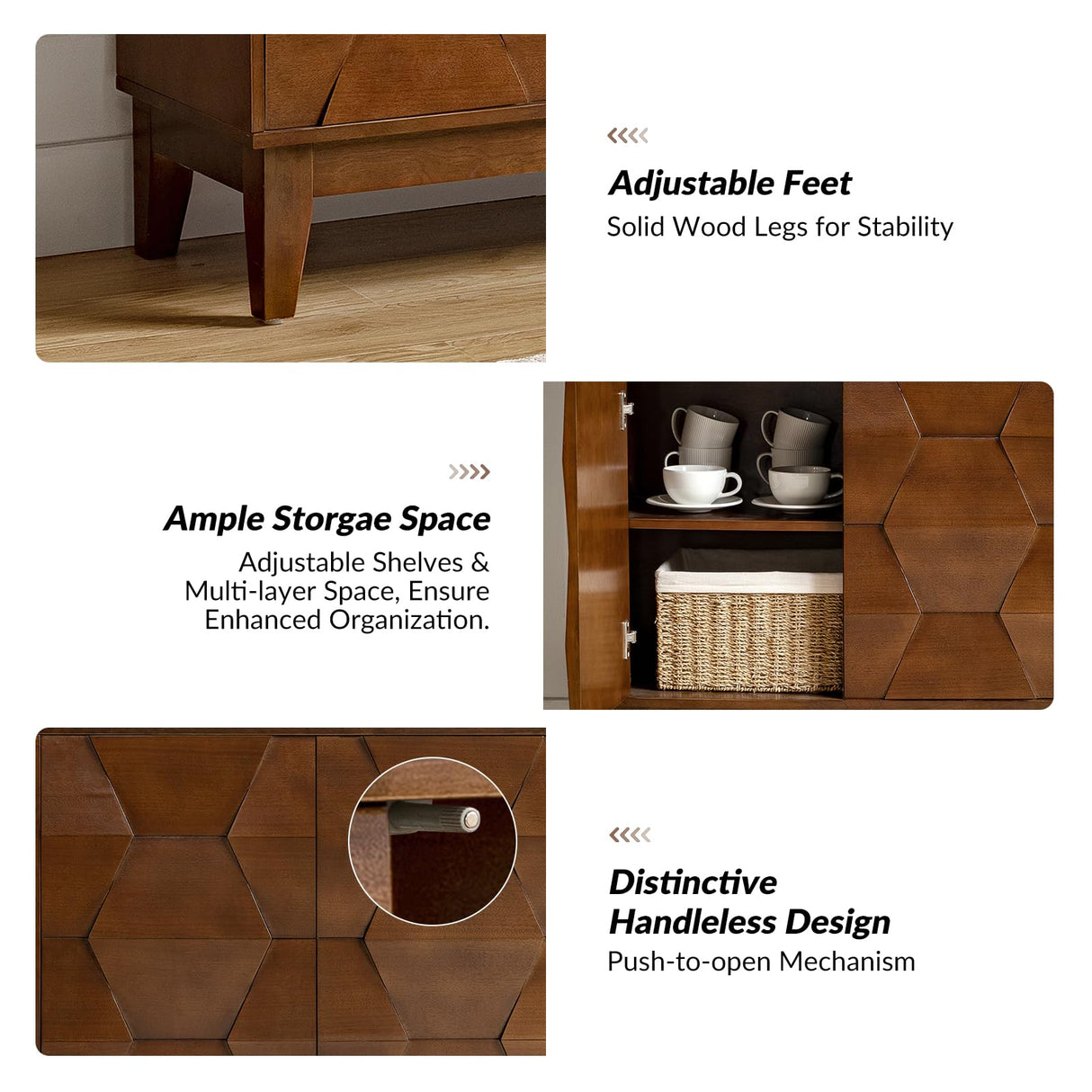 HULALA HOME Modern Sideboard Buffet Cabinet with Solid Wood Legs, 60" Kitchen Storage Cabinet Credenza with 4 Doors and 2 Interior Shelves, Accent HULALA HOME