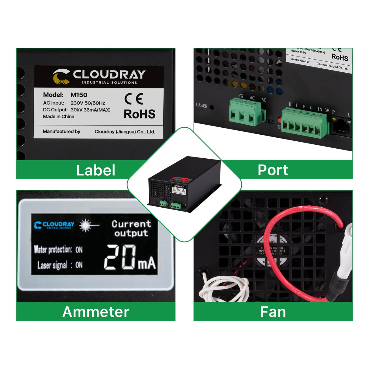 Cloudray 150W CO2 Laser Power Supply 220V for CO2 Laser Engraver Cutter M150 (Updated MYJG150) Cloudray