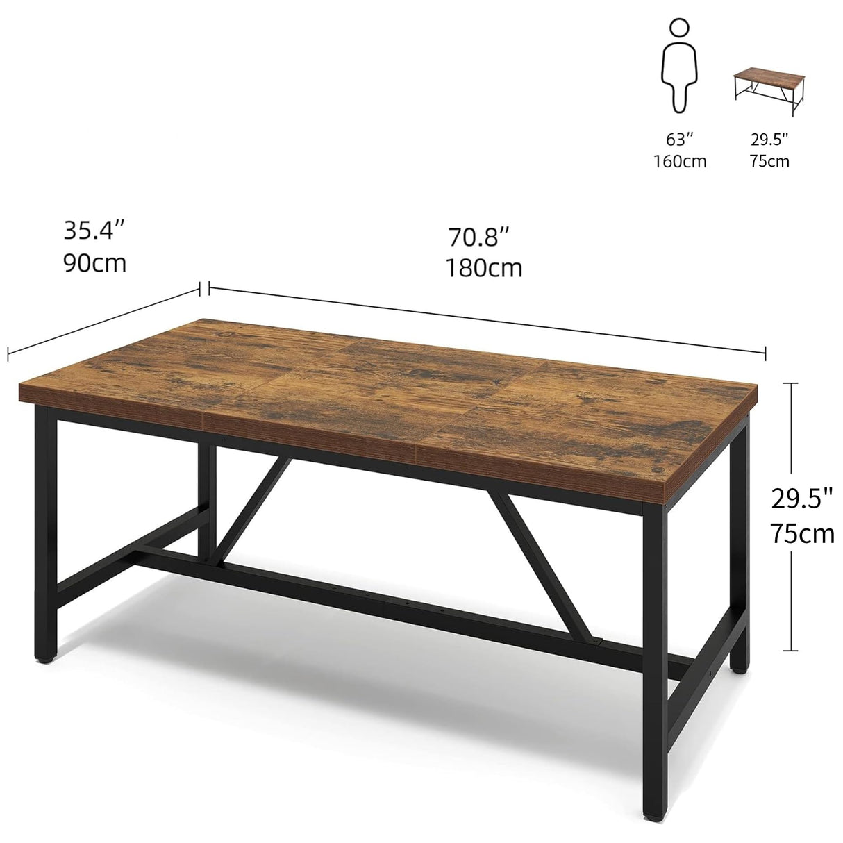 YITAHOME 70.8" Large Kitchen Dining Room Table for 6-8 People, Rustic Brown Farmhouse Industrial Wood Style Rectangle Apartment Dinning Room Dinette YITAHOME
