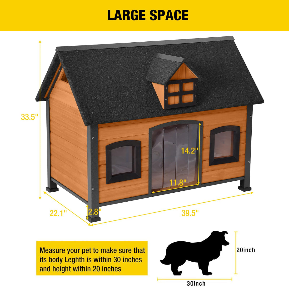 Aivituvin Large Dog House Anti-Chewing Metal Frame Design Insulated Wooden Dog Kennel with Unique Design Roof, Weatherproof Dog House for Outdoor Aivituvin