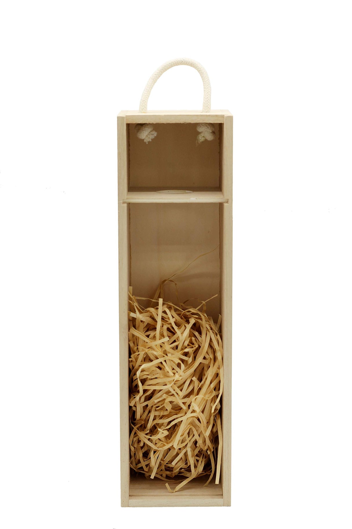 Creative Hobbies Wooden Wine, Liquor Bottle Box, Single Wine Bottle Wood Storage Gift Box with Rope Carry Handle for Birthday Party, Housewarming, Creative Hobbies