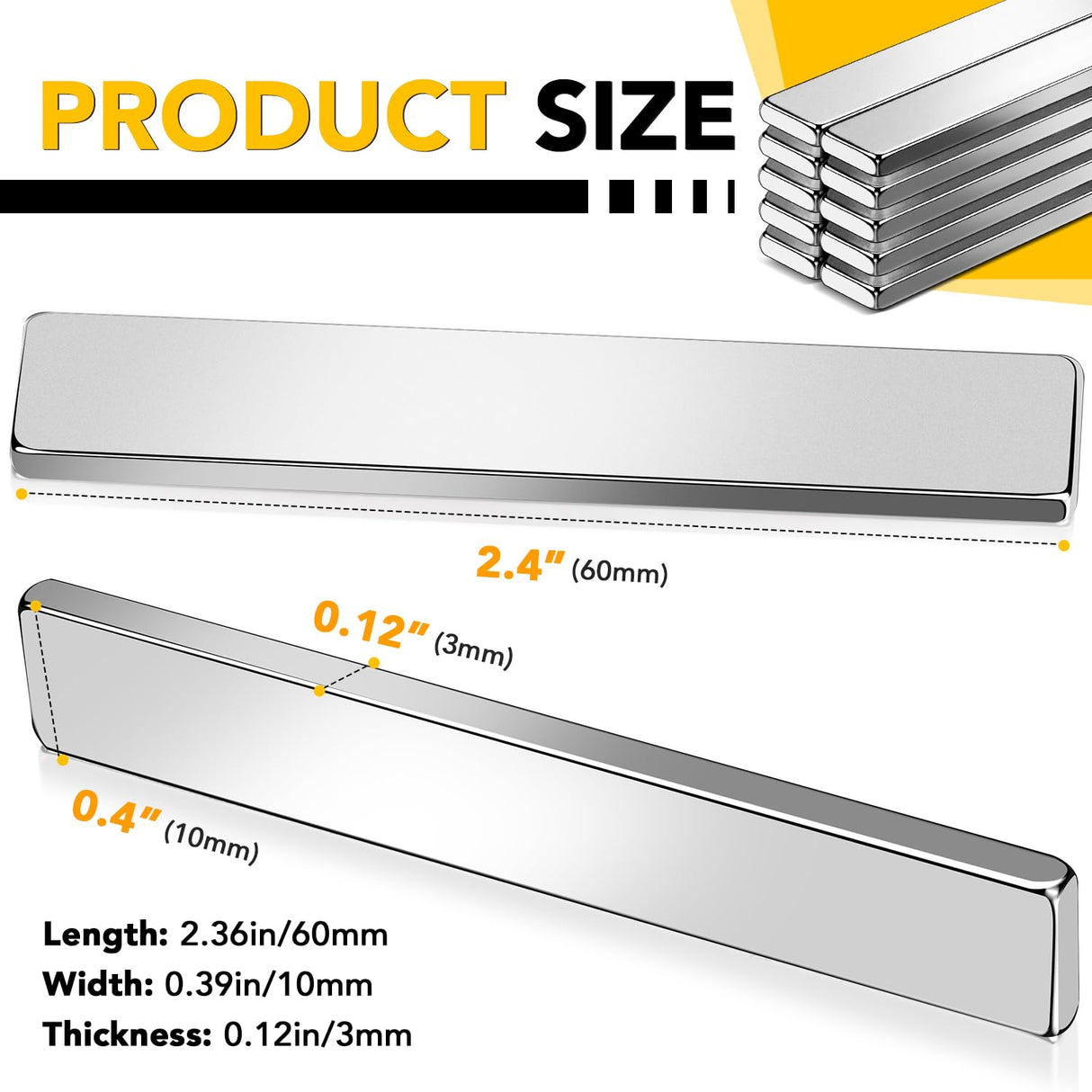 Strong Magnet - 25 Pack Neodymium Bar Magnets, Powerful Rare Earth Magnets - Industrial Strength NdFeB Magnet Set for Fridge, DIY, Crafts - 60 x 10 x DIYMAG