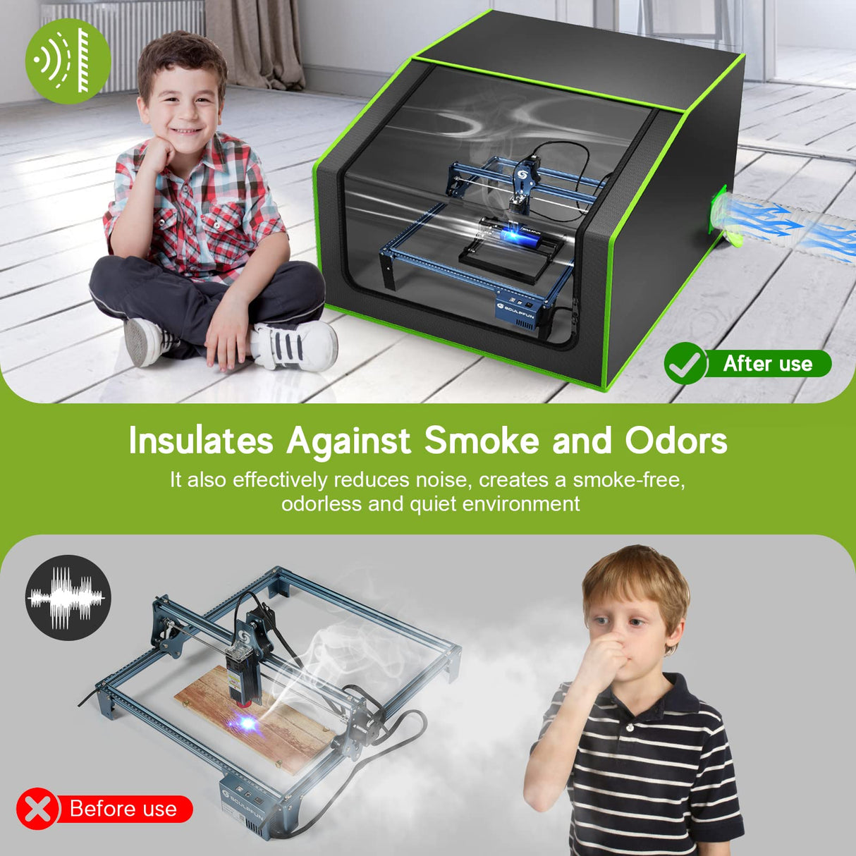 Laser Engraver Enclosure with Vent, Fireproof and Dustproof Protective Cover for Most Laser Engraving Machine, Insulates Against Smoke and Odor, SCULPFUN