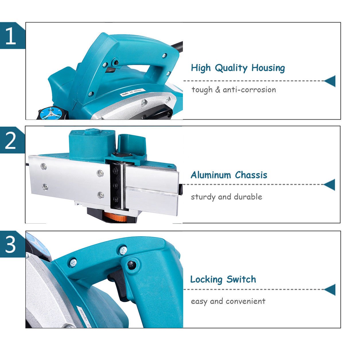 Electric Hand Planer Kit, 110V 800W Powerful Portable Electric Wood Planer Hand Held Woodworking Power Tool for Carpenter Woodworking Home DIY Estink