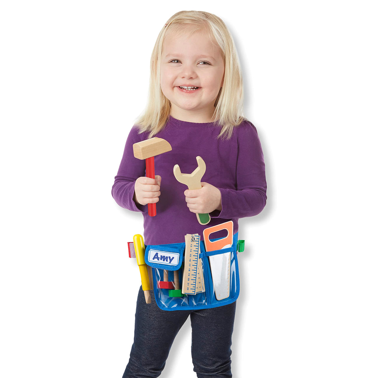 Melissa & Doug Deluxe Tool Belt Set - 5 Wooden Tools, 8 Building Pieces, Adjustable Belt Melissa & Doug