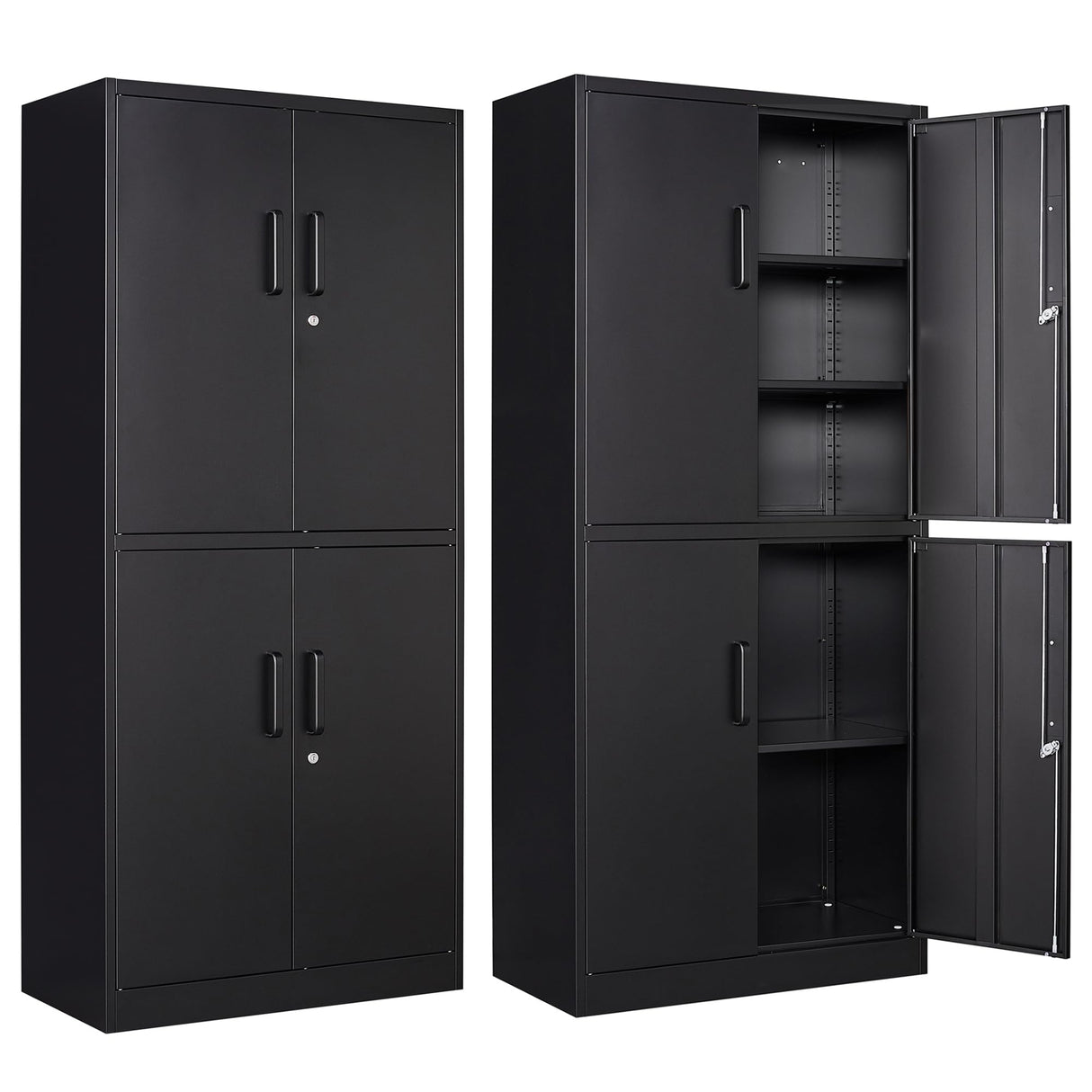 Letaya Metal Storage Cabinet with Lock Door, Adjustable Shelf Steel Cabinets for Office, Home,Pantry,Kitchen,Garage Utility Cabinet (4 Door-Black) Letaya