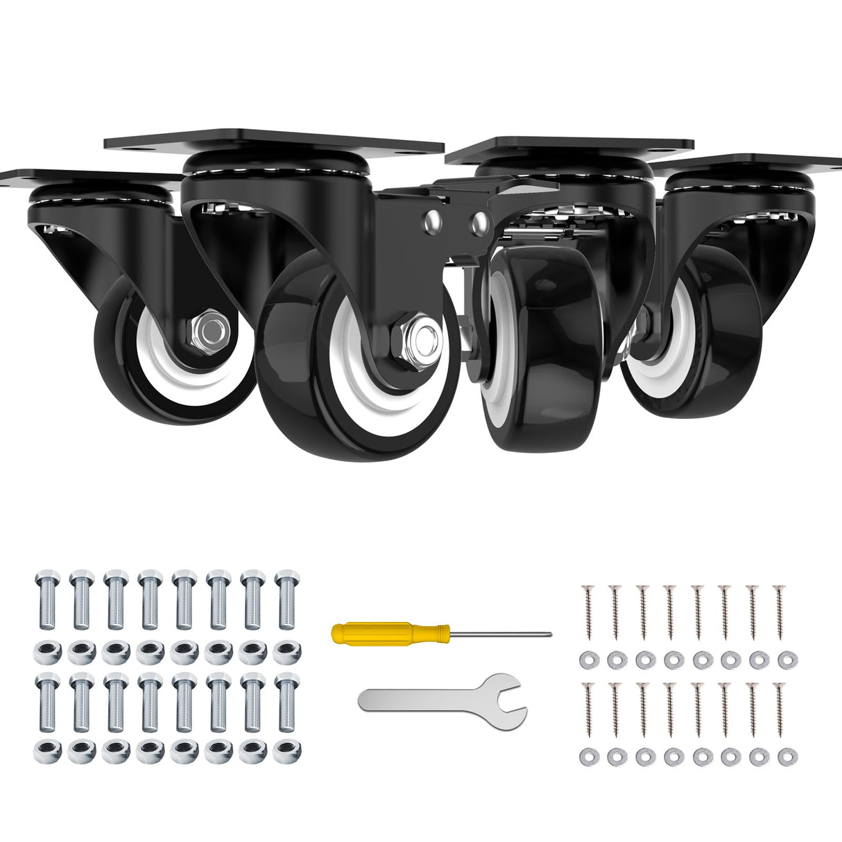 2 Inch Wheel Casters,Set of 4 Heavy Duty,Black Industrial Casters with Brake, Locking Casters for Furniture and Workbench for Cart,Top Plate Swivel JIN FU TOU