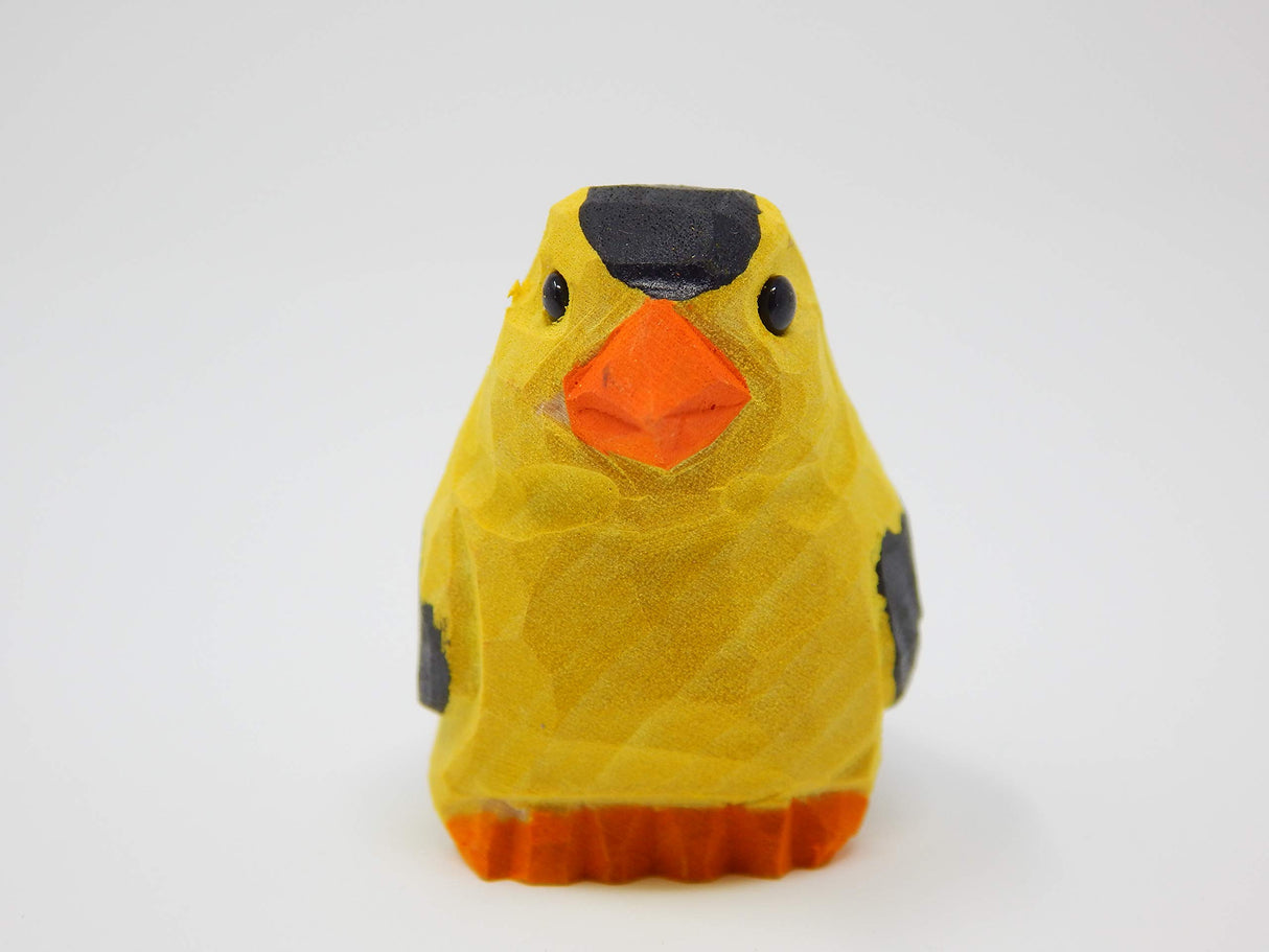 Selsela American Goldfinch - Finch Miniature Handmade Wooden Yellow Bird Art Carved Ornament Figurine Small Animals Collectible Selsela