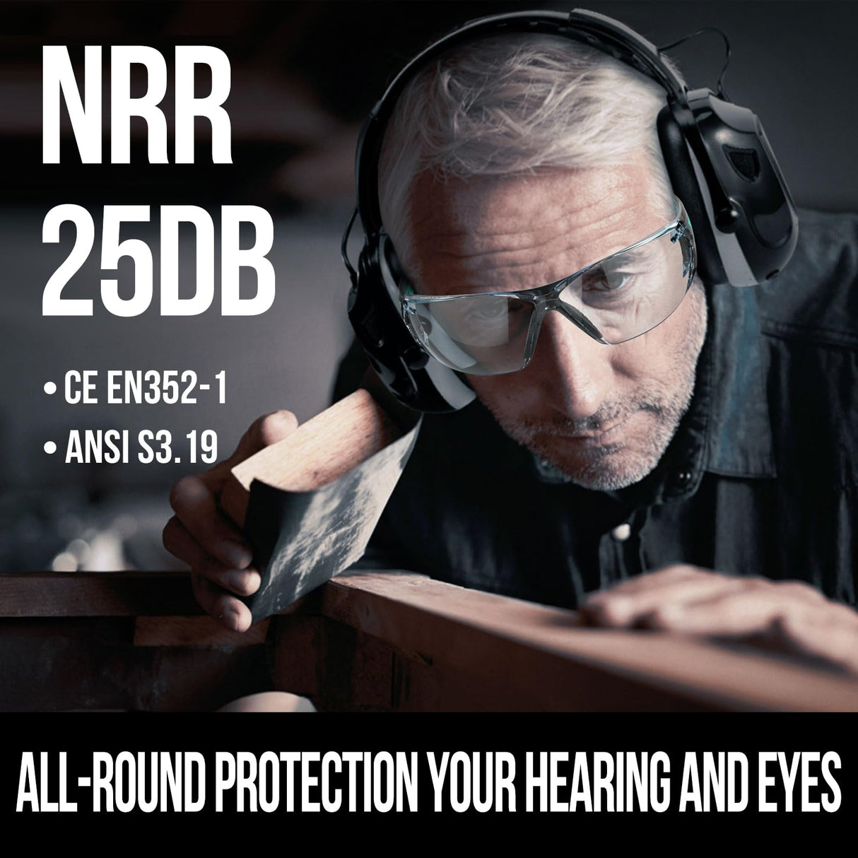 Muffpro Bluetooth Hearing Protection Ear Protection with Safety Glasses, NRR 25 dB Noise Canceling Earmuffs for Snowblowing, Mowing, Construction Muffpro