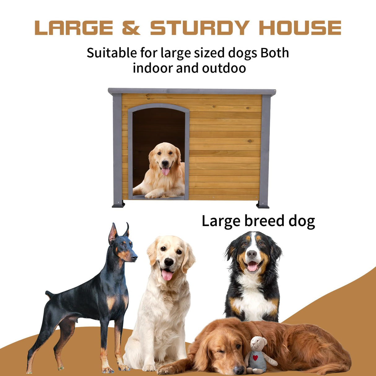 LIYAHUIA 44.48" Extra Large Dog House Outdoor Indoor Wooden Dog Kennel for Winter with Raised Feet Weatherproof for Large Dog House Outside(Natural) LIYAHUIA
