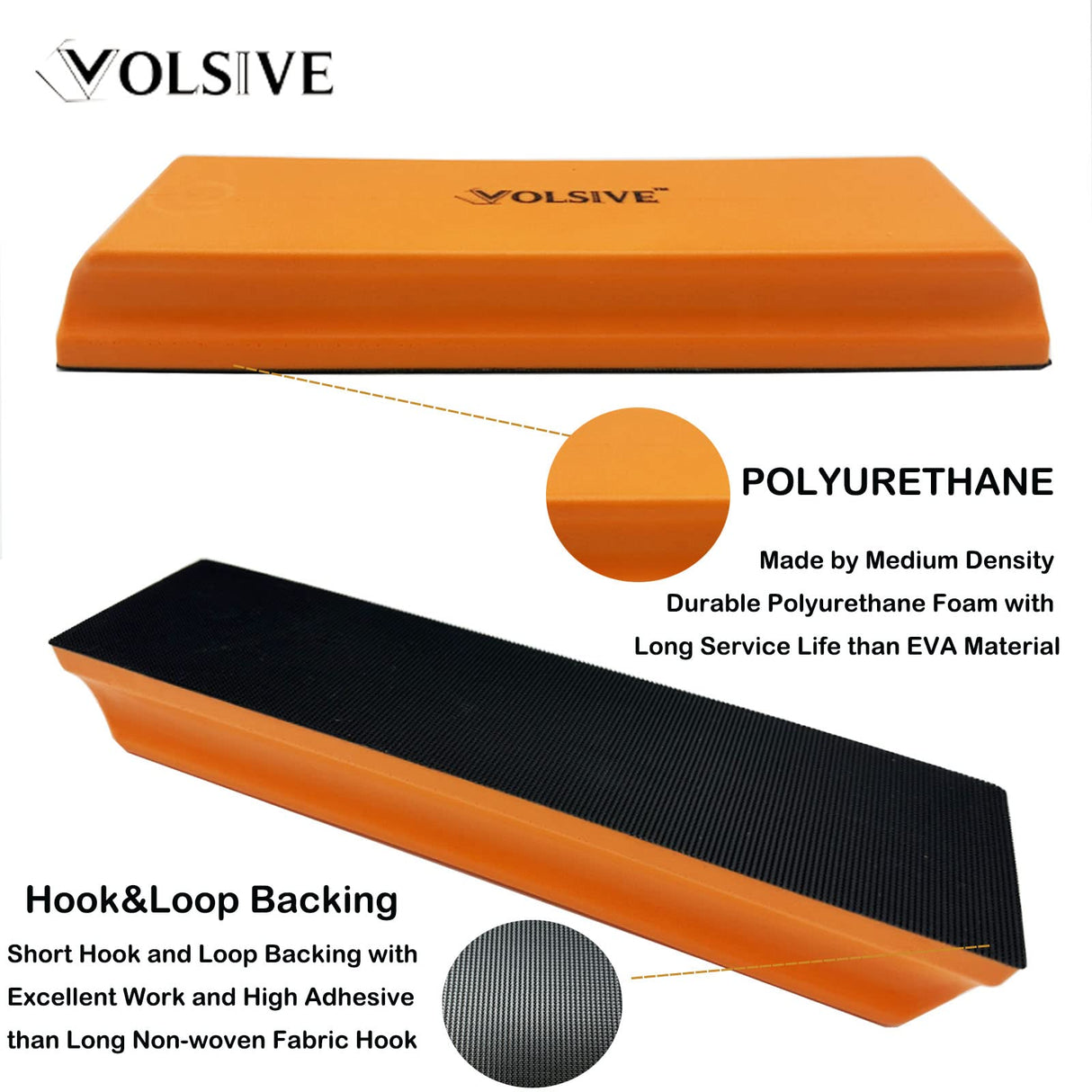 VOLSIVE 7pcs Hand Sanding Block Set, Rectangle Handheld Sanding Pad, Hook and Loop Interchangeable Assorted Shapes, for Sanding or Polishing in Auto VOLSIVE