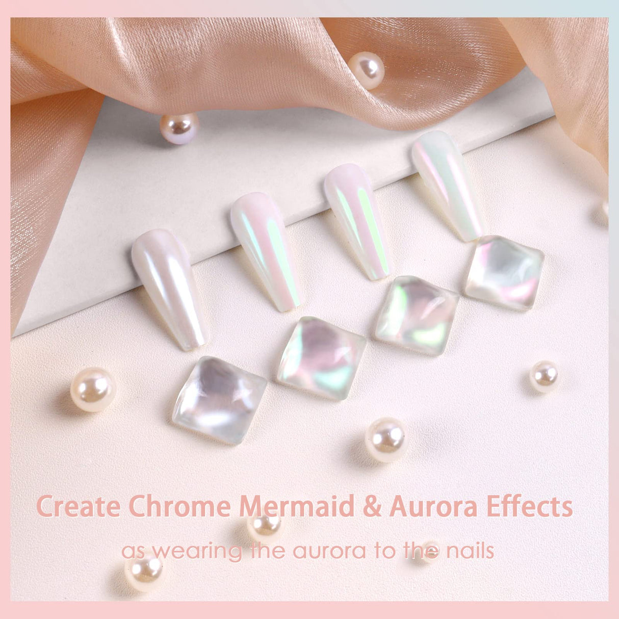 Allstarry Chrome Nail Powder Metallic Mirror Effect Pigment Iridescent Aurora, Mermaid Pearl Glitter Dust Kit for Gel Polish Nail Art Decoration, Allstarry