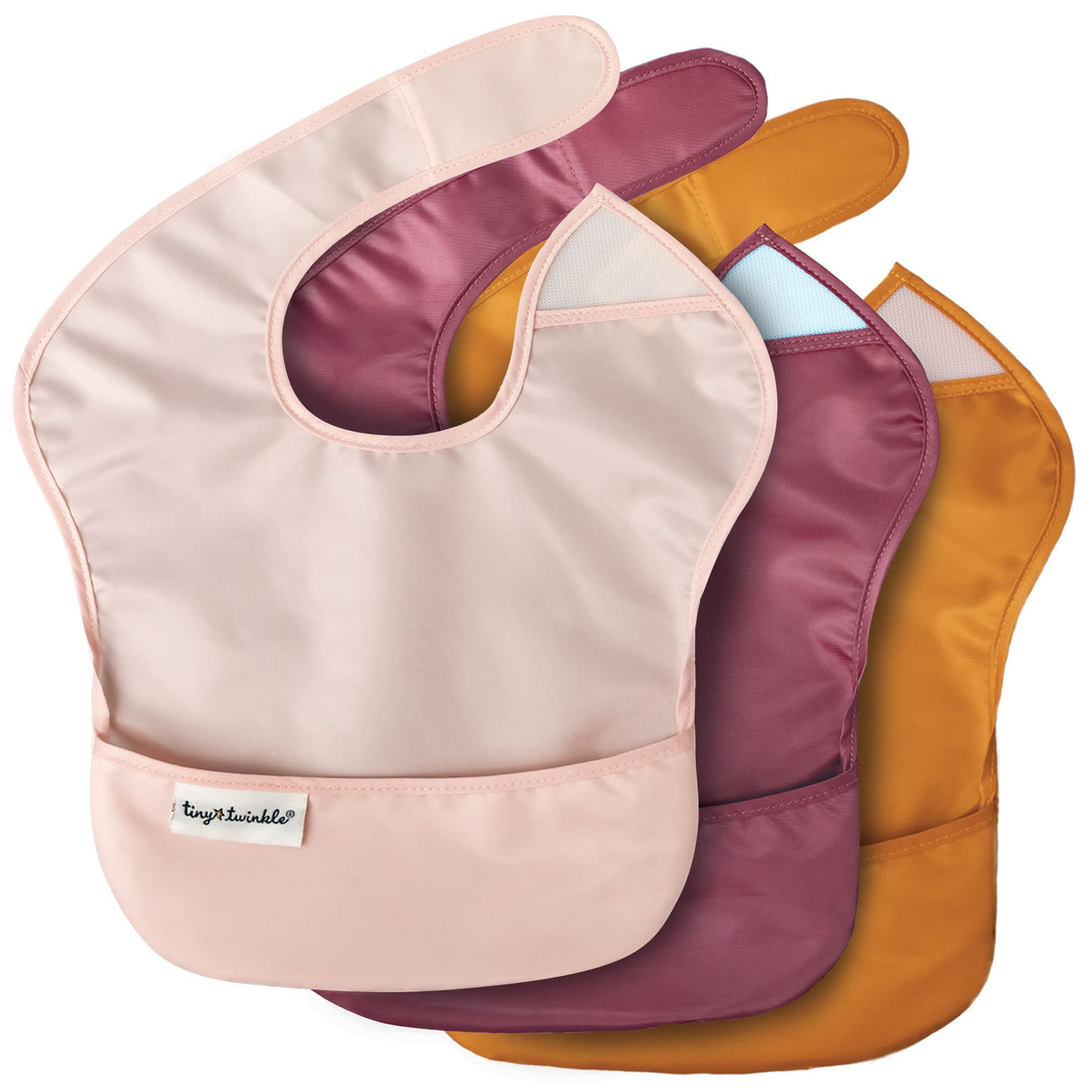 Tiny Twinkle Mess-Proof Baby Bib - Waterproof Bib for Baby Girl - Machine Washable - Adjustable Closure - PVC BPA & Phthalate Free - Great for Travel Tiny Twinkle