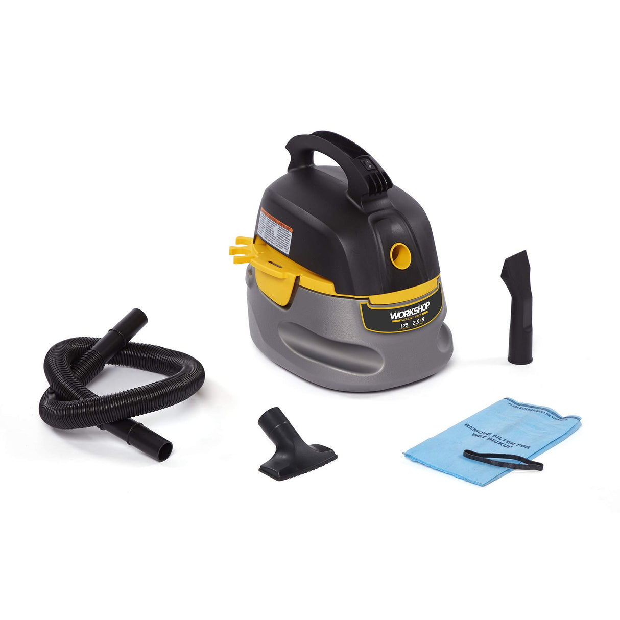 WORKSHOP Wet/Dry Vacs Vacuum WS0255VA Compact, Portable Wet/Dry Vacuum Cleaner, 2.5-Gallon Small Shop Vacuum Cleaner, 1.75 Peak HP Portable WORKSHOP Wet/Dry Vacs