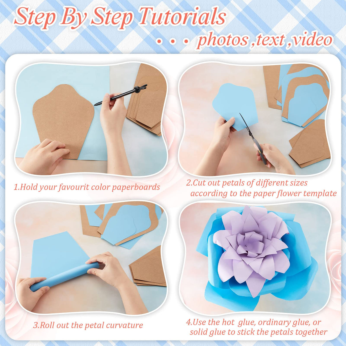 28 Pcs Paper Flowers Template Kit DIY Paper Flower Decorations for Wall Rose Peony Daisy Daffodil Paper Flower Template Kit for Wedding Birthday Baby Henoyso