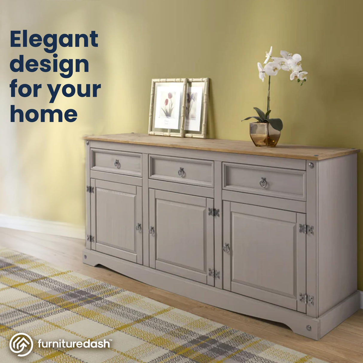 Furniture Dash Solid Wood Sideboard Buffet 65.9" W, 16.9" D, 31.6" H - Wooden Storage Cabinet, Cupboard Console Table, Ideal for Living Room, Kitchen Furniture Dash