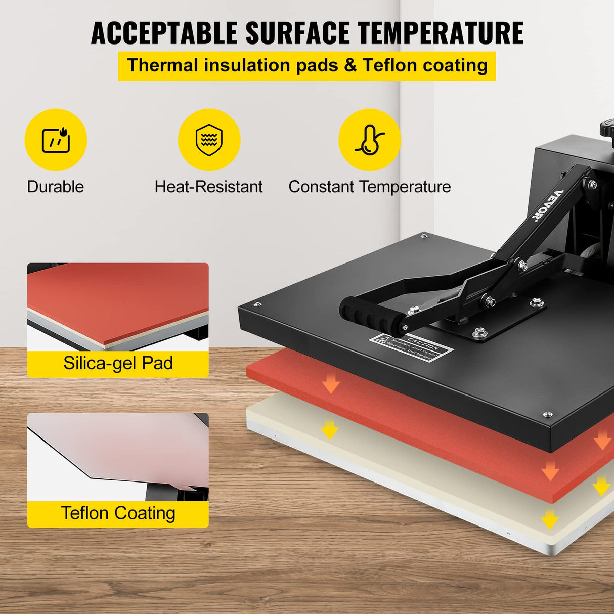 VEVOR Heat Press Machine, 16x24in / 40x61cm, Clamshell Sublimation Transfer Printer Teflon Coated, Digital Precise Heat Control, Silicone Sponge VEVOR
