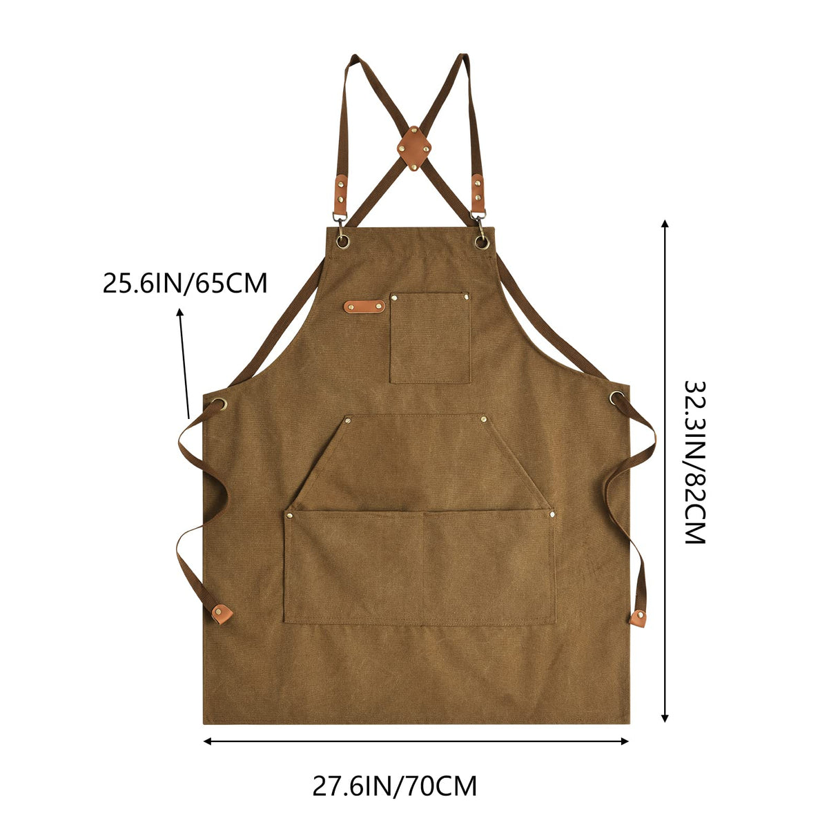 Aoomzoon Canvas Aprons for Men Chef Apron, Work Apron with Large Pockets - Durable 16oz Heavy Duty Cross Back, BBQ, Cooking (Brown, 1 Pack) Aoomzoon