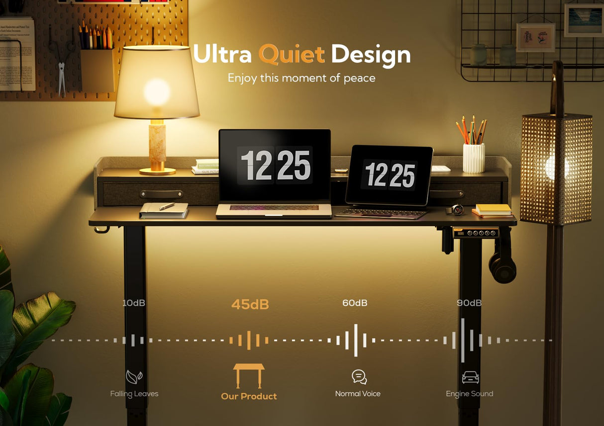 Claiks Standing Desk with Drawers, Stand Up Electric Standing Desk Adjustable Height, Sit Stand Desk with Storage Shelf and Splice Board, 55 Inch, Claiks