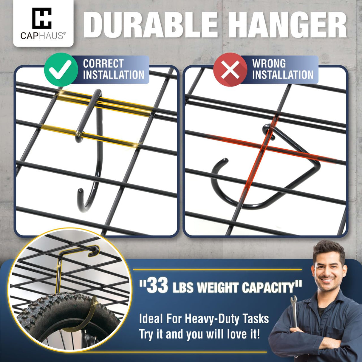 CAPHAUS Garage Wall Shelving, 36 in. W x 18 in. D Wall Mounted Garage Shelves w/ 2 Bike Hooks, Heavy Duty Organizer Shelf for Garage Storage System, CAPHAUS