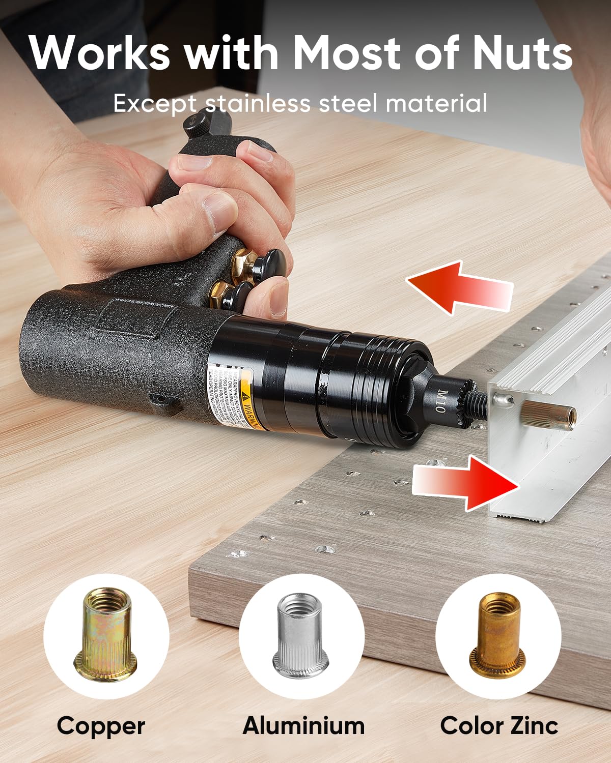 4-in-1 Pneumatic Rivet Nut Gun Set (10-24 & 1/4 & 5/16 & 3/8), Air Nut Insert Installation Tool Assembly Automatic Nutsert Gun with 4pcs Quick-Change WonVon