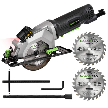 GALAX PRO 4Amp 3500RPM Circular Saw with Laser Guide, Max. Cutting Depth1-11/16"(90°), 1-1/8"(45°）Compact Saw with 4-1/2" 24T TCT Blade, Vacuum