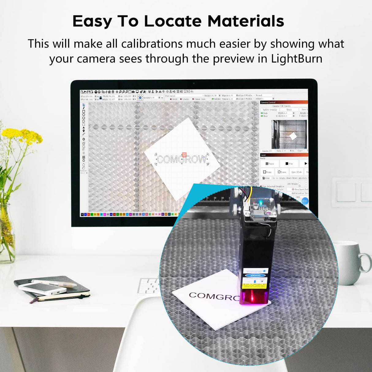 Comgrow 8MP Lightburn Camera Module with Laser Enclosure 750 * 700 * 900 mm for Laser Engraver,Easy to Locate Materials,Batch Engraving,Trace Simple Comgrow