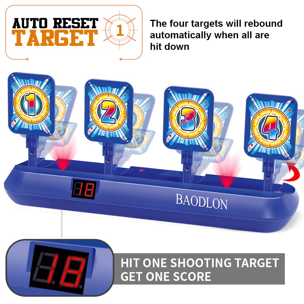 BAODLON Digital Shooting Targets with Foam Dart Toy Gun, Electronic Scoring Auto Reset 4 Targets, Shooting Game Toys Gifts for Age of 5, 6, 7, 8, 9, BAODLON