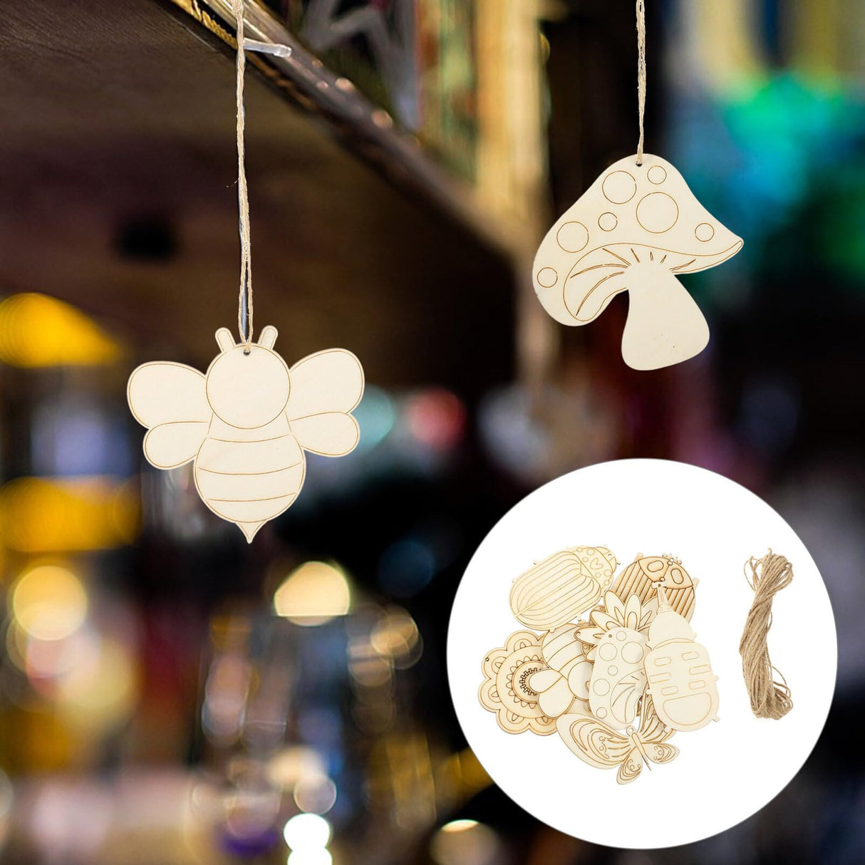 VILLCASE Unfinished Wooden Cutouts 30pcs Small Butterfly Bee Flower Shaped Wood Slices Blank Wood Animal Pieces for DIY Painting Crafts VILLCASE