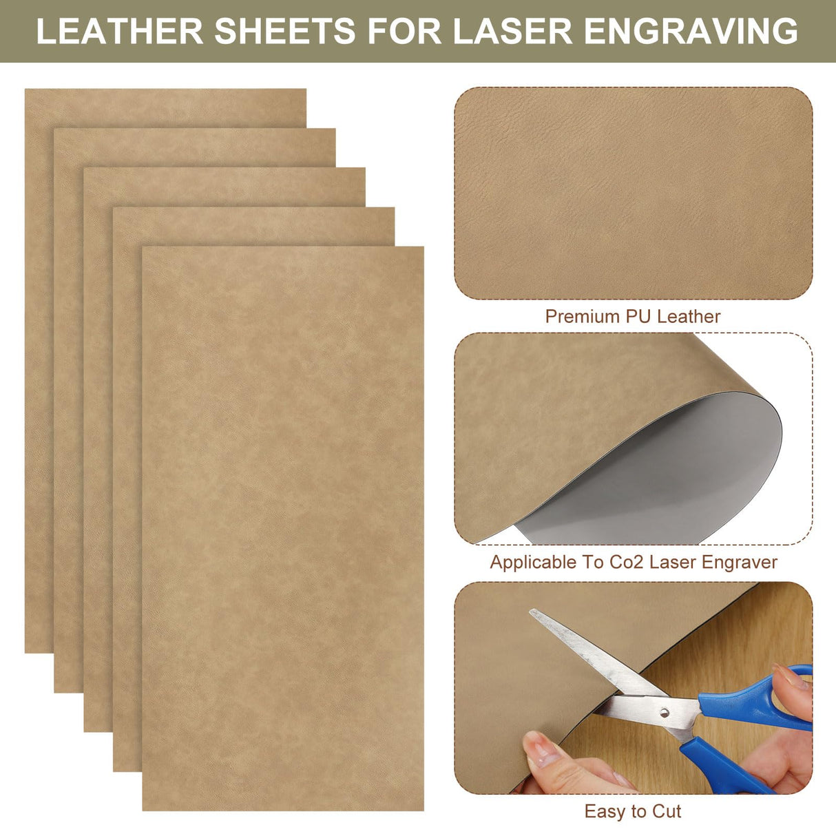 Huhumy 5 Pieces Laserable Leather Sheets 12 x 24 Inch Leatherette Sheets Brown Laser Leather Laser Engraving Supplies for Laser Engraving Art Craft Huhumy