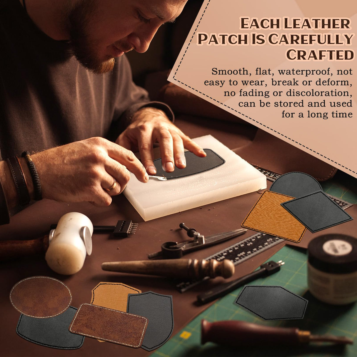 Yunlly 180 Pcs Rustic Leather Patches for Hats with Adhesive Heat Laser Engraving Blanks Patch Faux Leatherette Blank Patches for Embroidery Sew Yunlly