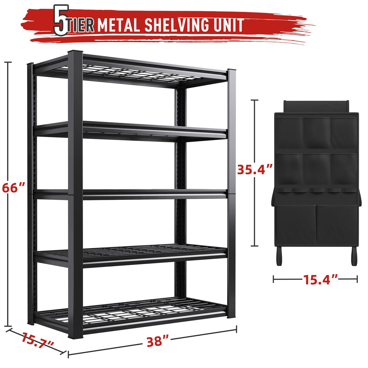 REIBII Garage Shelving Heavy Duty Load 2000LBS Garage Storage Shelves with Bag 5 Tier Adjustable Metal Storage Shelving for Gagrage Shelves Storage REIBII