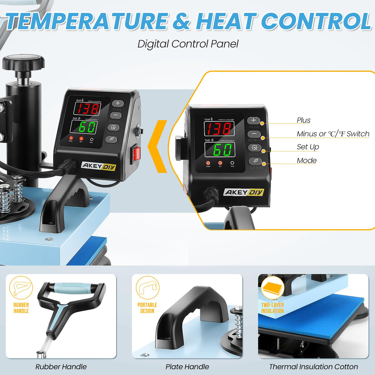 AKEYDIY Upgraded Heat Press Machine for T Shirts 12x10Inch Multifunction Shirt Press Machine 360° Swing Away Sublimation Heat Press Digital Heat AKEYDIY