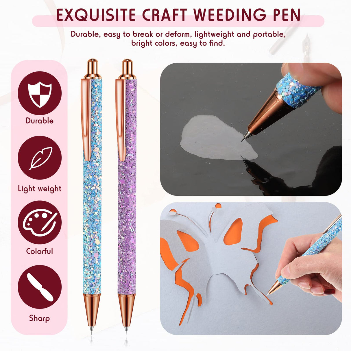 4 Pieces Weeding Tools for Vinyl, Includes 2 Pieces Glitter Craft Vinyl Weeding Pin Pen Retractable Air Release Weeding Pen with 2 Pieces Scrapers Chinco