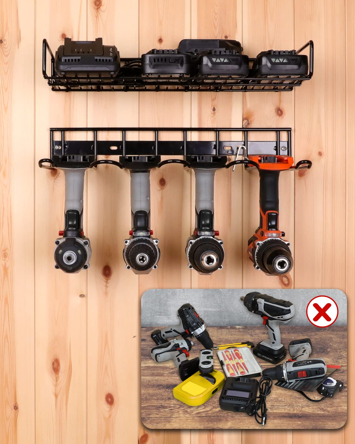 UNITEDPOWER Wall Mounted Power Tool Organizer Holder, Heavy Duty Utility Storage Rack for Battery Powered Hand Tools, Cordless Drill Rack and Tool UNITEDPOWER