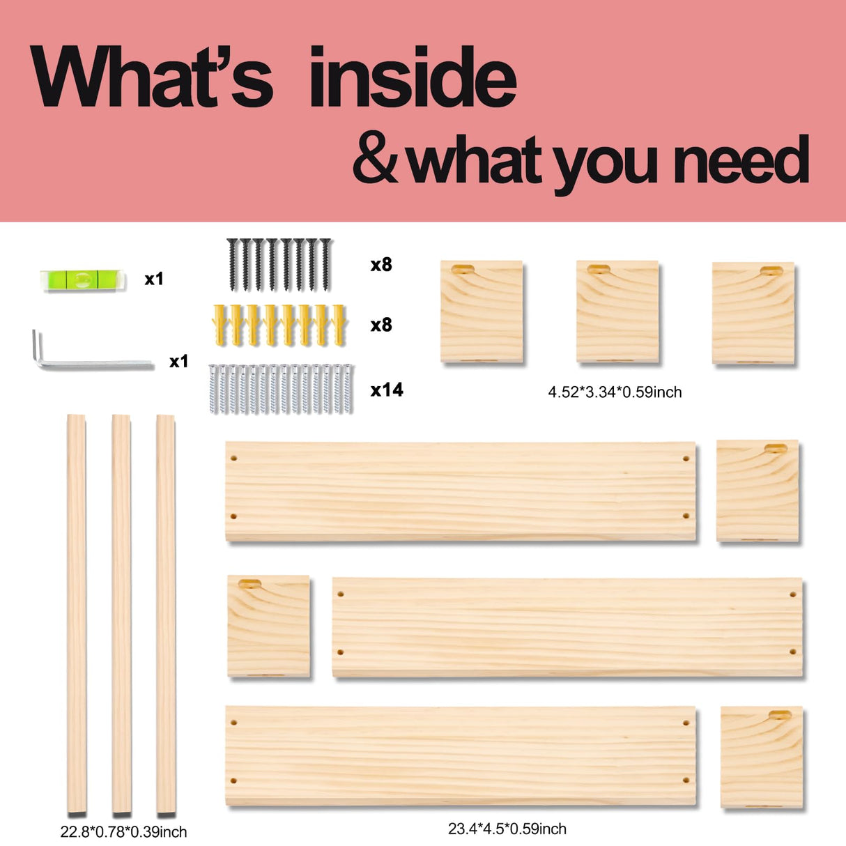 Fixwal Nursery Book Shelves, 23.6 Inch Floating Bookshelves for Wall Set of 3, Baby Nursery Decor, Solid Wood Wall Mounted Shelves for Books, Toys Fixwal