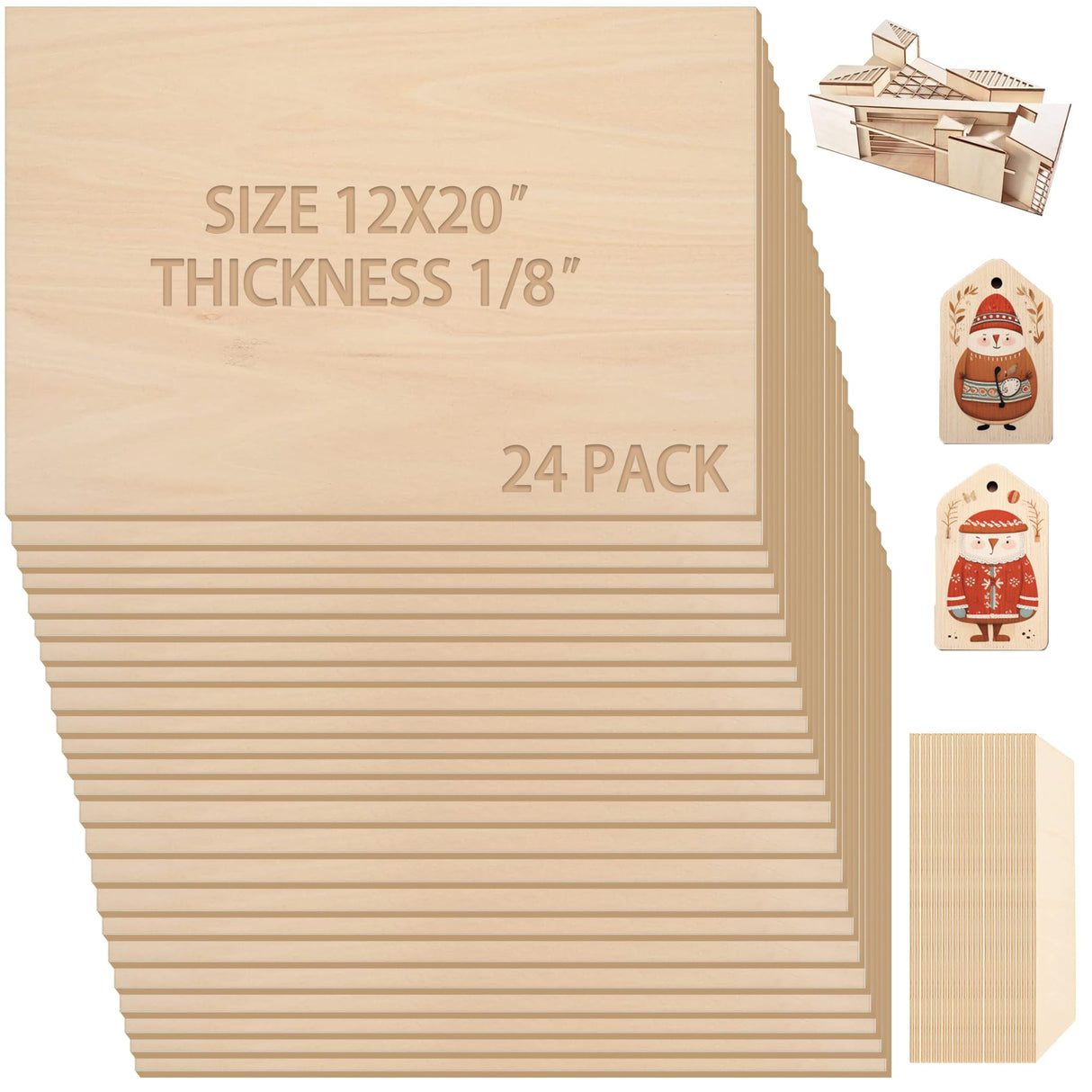Calvana (24-Pack) 12”x20”x1/8” Balsa Sheets for Crafts - Perfect for Architectural Models Drawing Painting Wood Engraving Wood Burning Laser Scroll Calvana