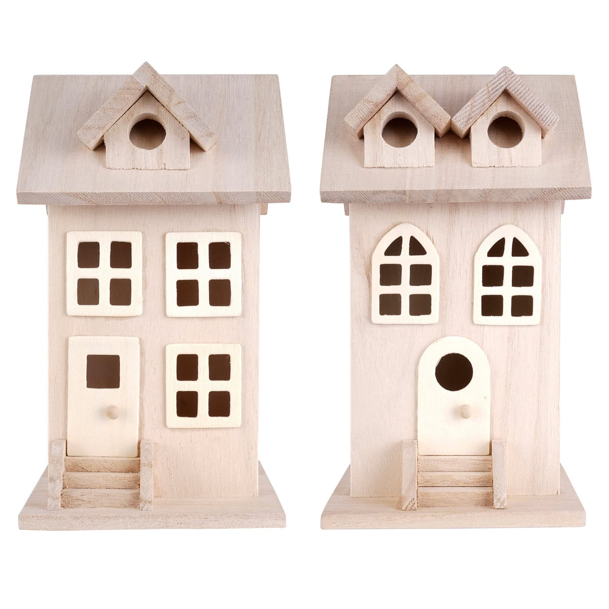 7.5" Wooden Townhouse Birdhouse by Make Market - Unfinished Birdhouse Made of 100% Wood, Outdoor Nesting Boxes - Bulk 6 Pack Make Market