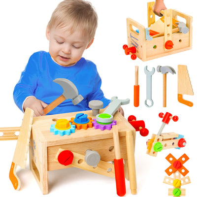 Wooden Tool Set for Kids 2 3 4 5 Year Old, 29Pcs Educational STEM Toys Toddler Montessori Toys for 2 Year Old Construction Preschool Learning