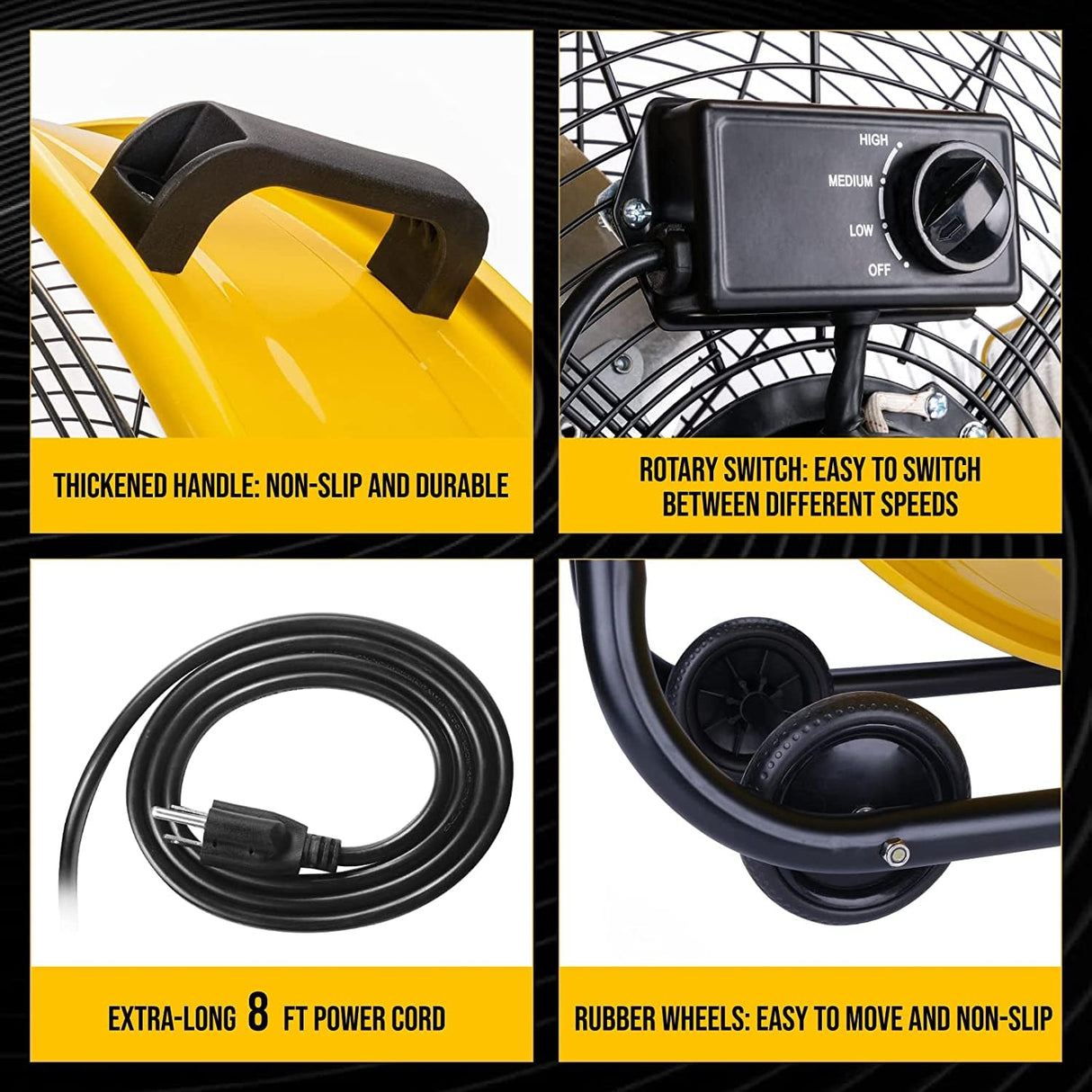 Tornado - 24 Inch High Velocity Heavy Duty Tilt Metal Drum Fan Yellow Commercial, Industrial Use 3 Speed 8540 CFM Tornado