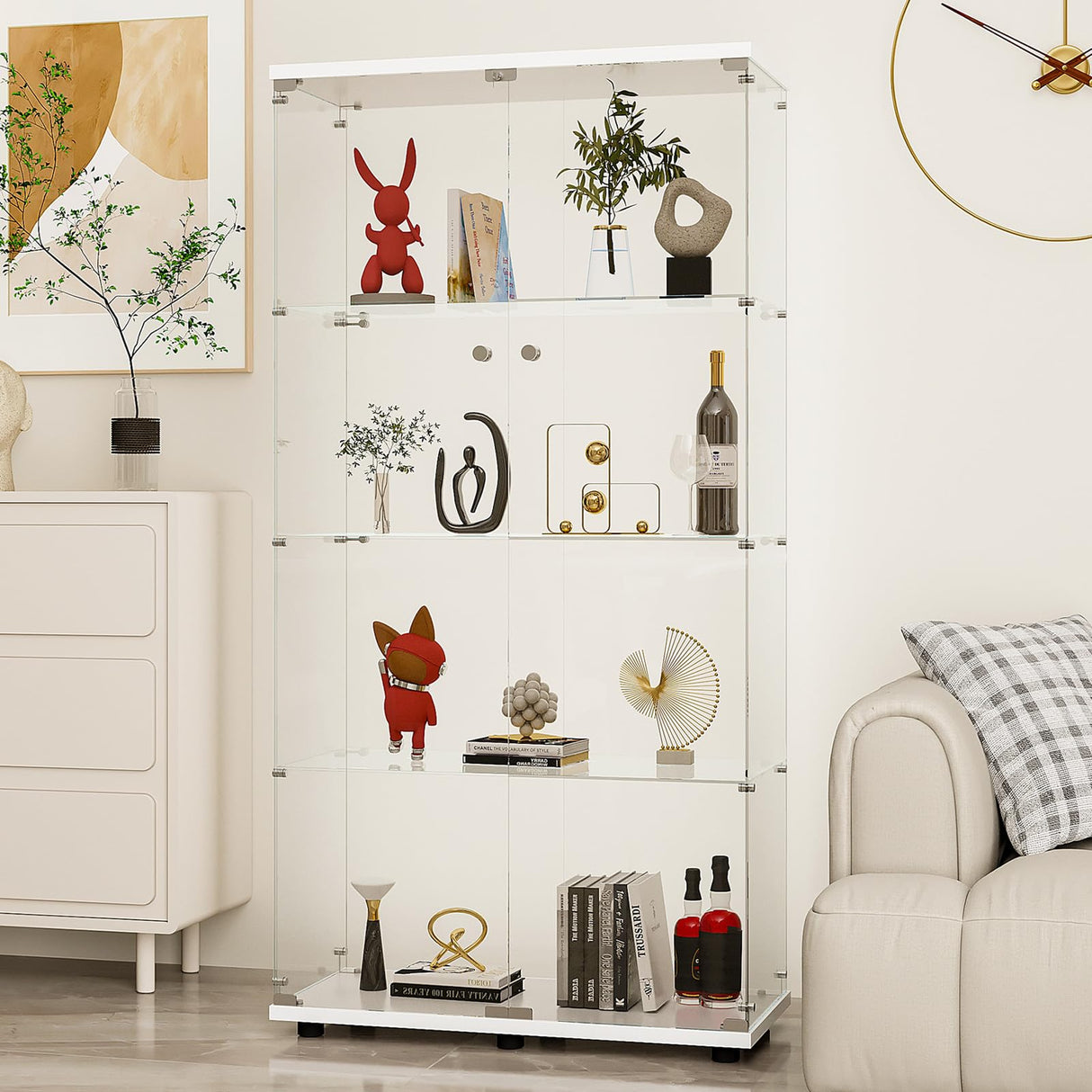 Elegant Glass Display Cabinet with Lockable Door and 4 Shelves - Easy 30-Minute Assembly Generic