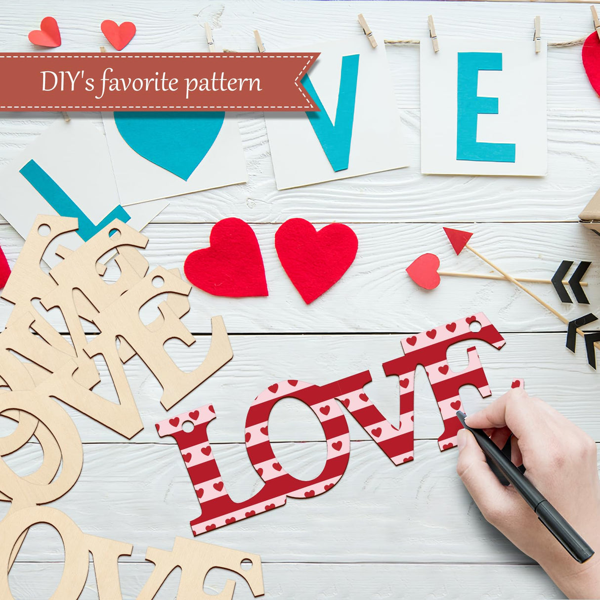 Wooden Love Letter Ornaments to Paint 7 Inch, Large Size Valentine's Day Wooden DIY Blank Unfinished Round Wood Discs Mothers Day Father's Day Sophena