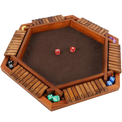 Juegoal Wooden Shut The Box Dice Game for 1-6 Players, Upgrade Tabletop Board Game with 12 Dice for Kids Adults Families, Classics Travel Portable