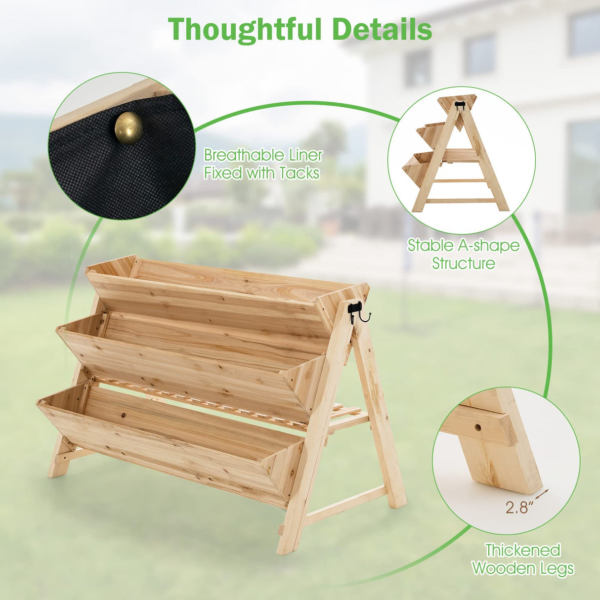 Giantex Raised Garden Bed, Vertical Planter with Storage Shelf, 3 Tier Elevated Planter Box with Side Hooks, Indoor Outdoor Wood Garden Bed for Giantex