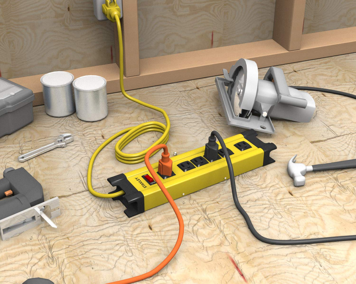 Stanley 31608 ShopMax 6-Outlet Metal Power Strip, Yellow, 10-Foot Stanley